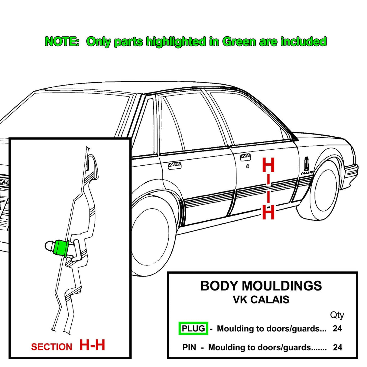 DOOR / GUARD MOULD PLUGS BUSHES for VK CALAIS - HOLDCOM AUTO PARTS
