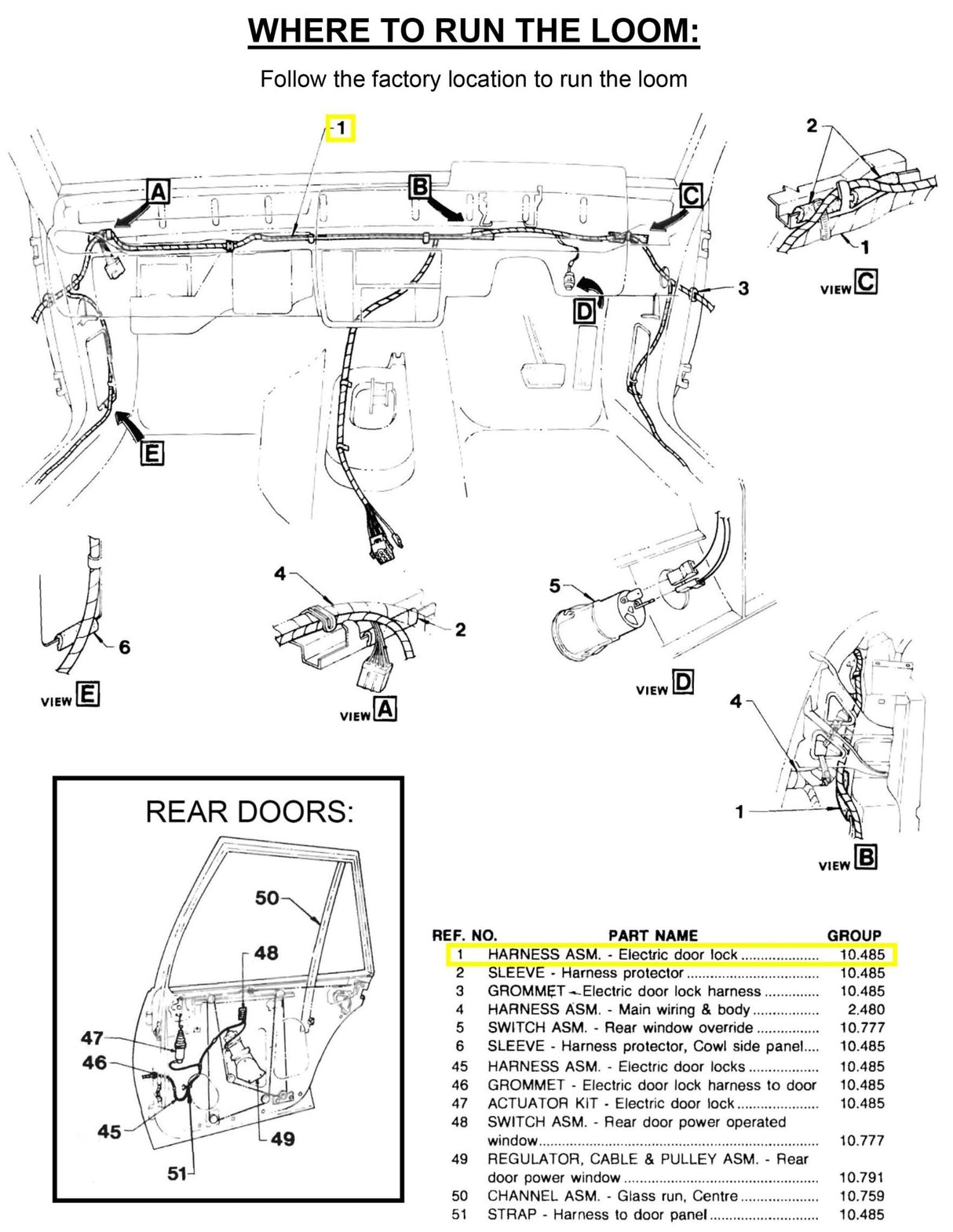 POWER WINDOW and CENTRAL LOCKING DOOR WIRING LOOM for VB VC VH VK VL (UNIVERSAL) - HOLDCOM AUTO PARTS